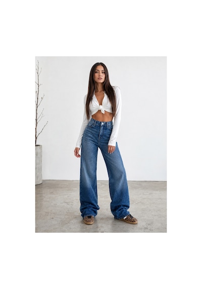 Bluemarlin Yüksek Bel Mavi Ön İşlemli Boru Paça Denim/kot Jeans Pantolon Mavi