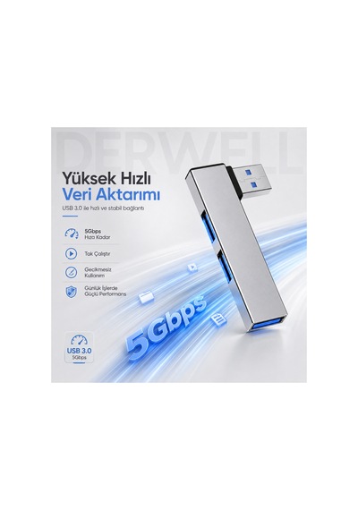 Usb Hub 3 Port Çoklayıcı Çoğaltıcı Dağıtıcı Dönüştürücü Metal Kasa Yüksek Hızlı 5gbps Veri Aktarımı, Usb 3.0 Destekli, Windows Macos Linux Android Uyumlu, Tak Çalıştır Akıllı Korumalı Adaptör