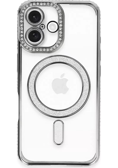 Mey İthalat Apple Uyumlu iPhone 16 Kılıf Joke Simli Magneticsafe Kılıf - Gri