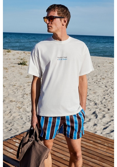 Grımelange Copacabana Erkek Ön Arka Çatlayan Baskı Detaylı %100 Organik Pamuk Oversize Kısa Kollu Beyaz T-shirt