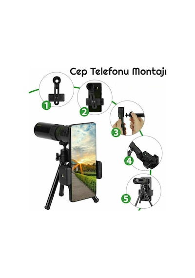 Triline 10-300x40mm Zoom Monoküler Teleskop Taşınabilir Dürbün Siyah