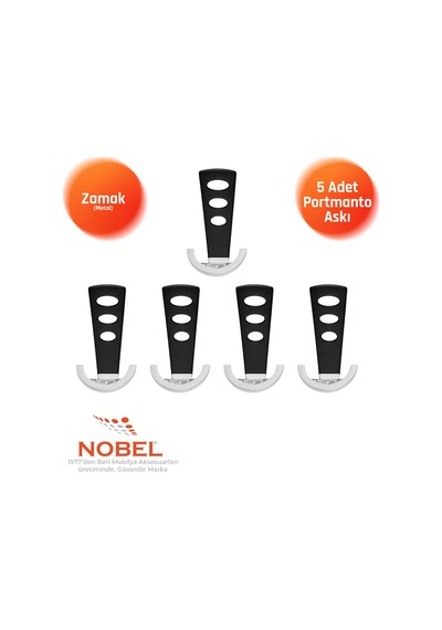 Bemol Lüks Portmanto Askı, Metal, Vestiyer Askı, 185 Gr, Dolap Askılık, Duvar Askılığı, Krom-siyah Vidalı 5 Adet