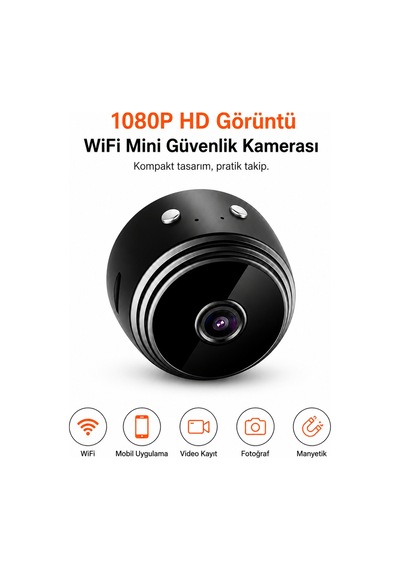 1080p Hd Wifi Kablosuz Mini Güvenlik Kamerası, Linklemo Mobil Uygulama Destekli, Manyetik Ve 360 Ay Sarı