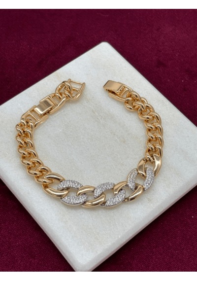 Gümüş Ve Altın Örme Taşlı Rose Bileklik Rose Gold