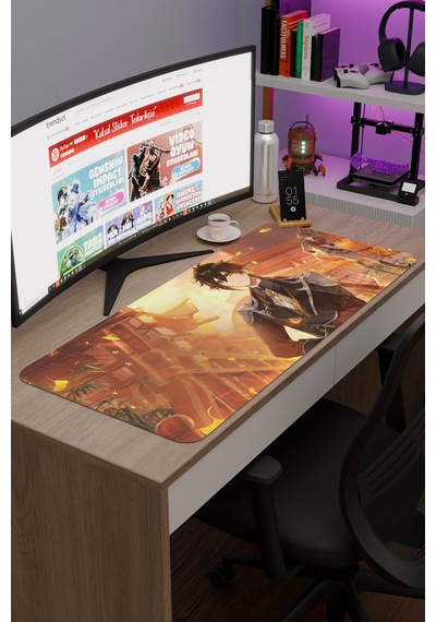 Zhongli Genshin Impact Anime Gacha V4 - 90x40 Xxl Gaming Mouse Pad Fare Altlığı