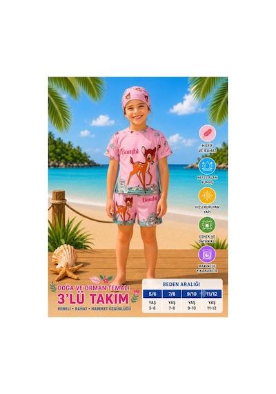 Rony Pony Kids Kız Çocuk Beyaz Şapkalı Mayo Takımı - 3 Parça