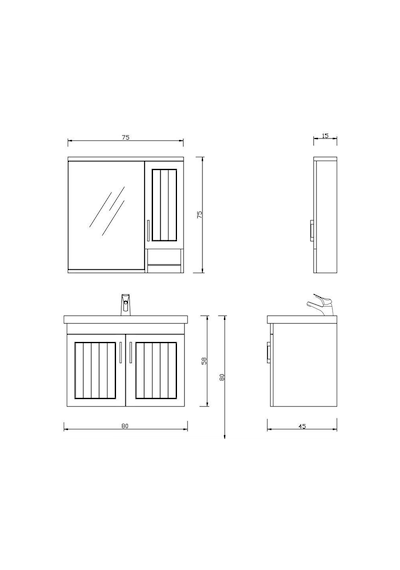 Turkuaz Seramik Frame Etajerli Lavabo 80 x 45 CM Ve Lotus 80 Alt Modülü
