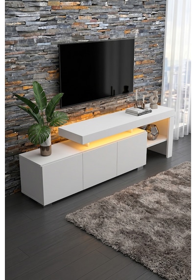 Luma Led Işıklı Tv Ünitesi 160 Cm - Modern Tv Sehpası Beyaz Luma Led Işıklı Tv Ünitesi 160 Cm - Modern Tv Sehpası Beyaz