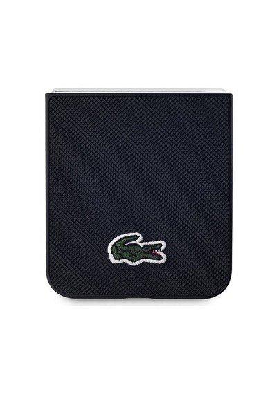 Galaxy Z Flip 6 Uyumlu Kılıf Lacoste Lisanslı Pu Pike Desenli Yüzey İkonik Timsah Dokuma Logo Siyah