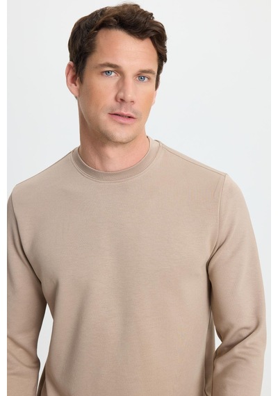 Tudors Erkek Relax Fit Rahat Kesim Uzun Kollu Ekstra Yumuşak Bisiklet Yaka Vizon Sweatshirt-41871 Vizon