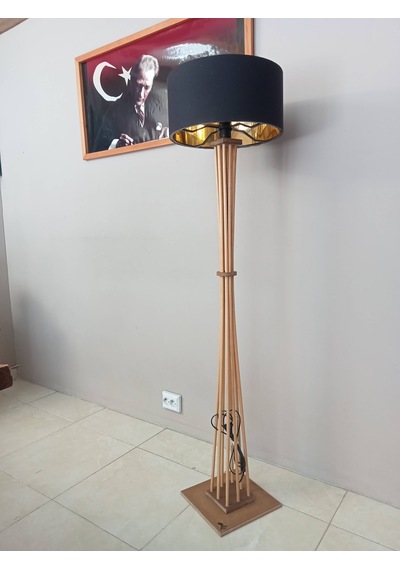Ahşap Lambader- Siyah Gold Başlıklı Köşe Lambası Gold Siyah