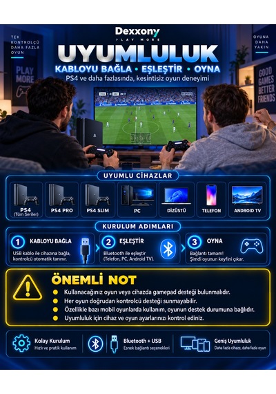 Dexxony Ps4 Uyumlu Kablosuz Bluetooth Oyun Kolu Pc/android Tv,  Ölü Bölge, Siyah