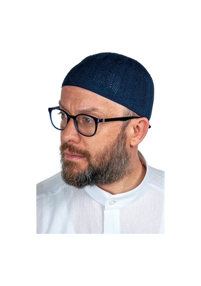 Safir Ince Örme Dantel Namaz Takkesi Lacivert 1 Adet