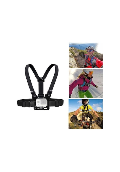 Aksiyon Kameraları İçin Çok Yönlü Göğüs Kayışı Bisiklet, Motosiklet, Kayak, Trekking Siyah