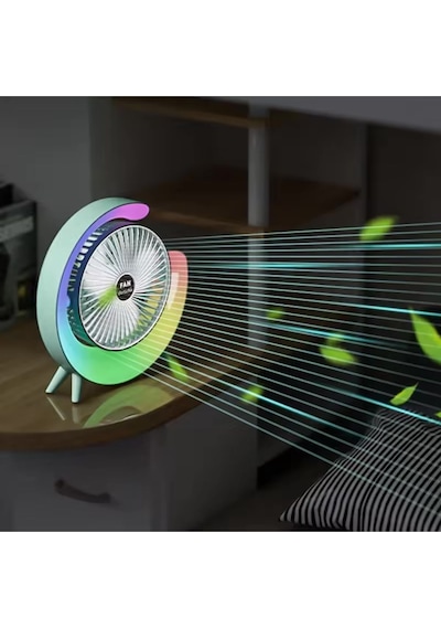 Şarjlı Masaüstü Vantilatör Rgb Led Işıklı 3 Kademeli 180 Ayarlanabilir Soğutucu Fan Gece Lambası Yeşil