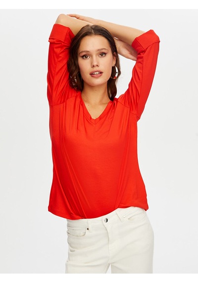 V Yaka Truvakar Kol T-shirt W26tsh006 Bw26tsh00641 Kırmızı