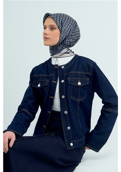 Armine Tivil Saf İpek Eşarp 9502 - 09 Lacivert Logo Desen