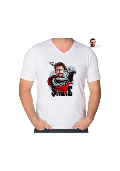 Abluka Online Kişiye Özel Şövalye Karikatürlü V Yaka Tişört-1