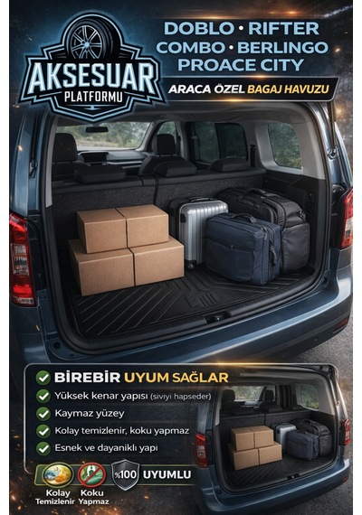 Rifter Berlingo Combo Doblo Proace City Uyumlu Bagaj Havuzu 3d Araca Özel 2019+ Yumuşak Kauçuktur
