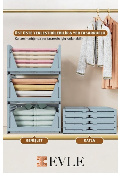 3'lü Modüler Kayar Raflı Dolap İçi Düzenleyici Seti Mavi