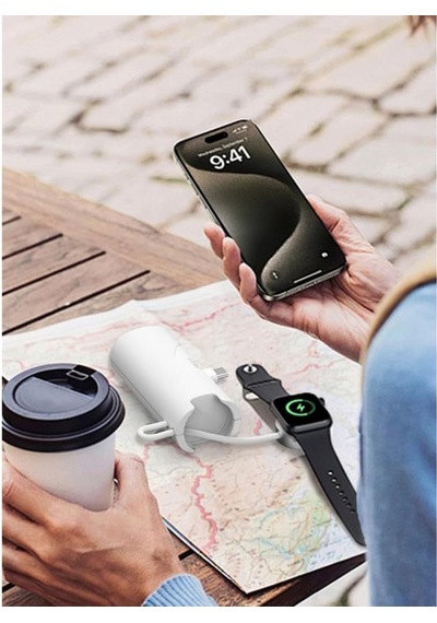 5000 Mah Mini Powerbank 20w Pd Hızlı Şarj Dahili Usb-c Kablolu Akıllı Saat Şarj Kablolu Taşınabilir Power Bank Telefon Ve Saat Uyumlu Beyaz