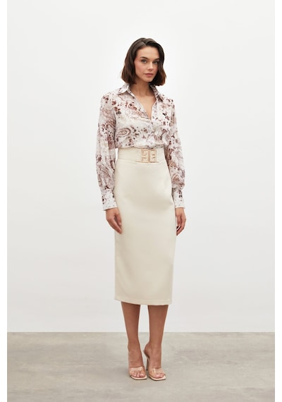 Sateen Aksesuar Detaylı Kalem Etek - Bej-134843 Bej
