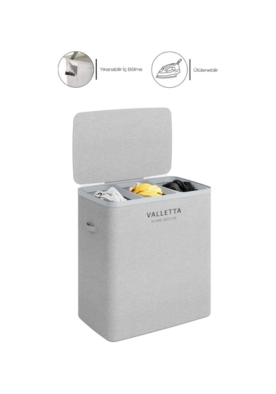 Paloma 120l Üç Yıkanabilir Bölmeli Katlanabilir Kumaş Kirli Çamaşır Sepeti Light Gray Xl