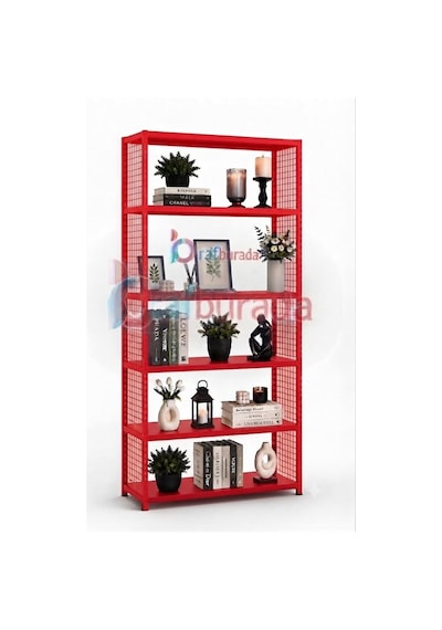 6 Katlı Renkli Tel Kafesli Dekoratif Çelik Raf - Çiçeklik Rafı, Ofis Rafı 0,70 Mm Mavi-31x75 Cm-250 Cm