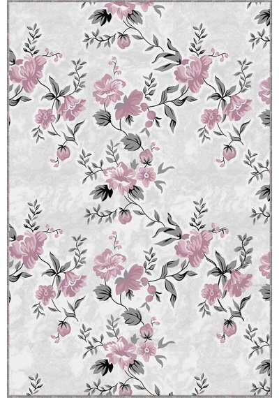 Pembe Çiçekli Kaymaz Tabanlı Makinede Yıkanabilir Halı Bh007n11