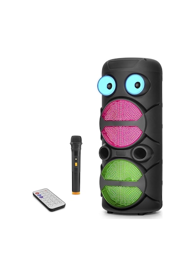 Bluetooth Hoparlör Fm Radyo 2x8 Inç Usb Tf Aux Rgb Mikrofonlu Kumandalı - Siyah Jbr8809