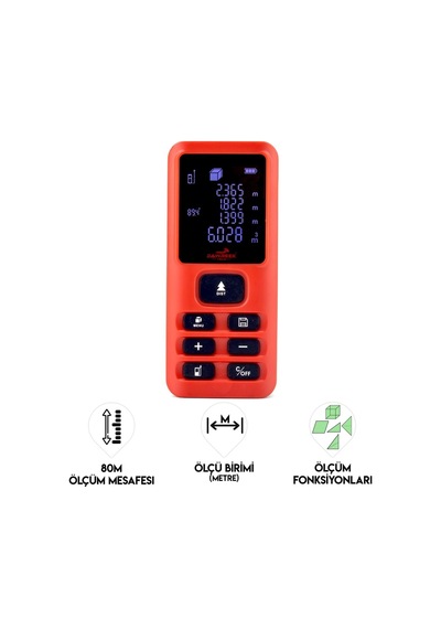Dawreek Mesafe Ölçer E40 Red 80 Metre Dijital El Tipi Mesafe Ölçüm Cihazı