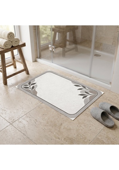 Kartela Halı Diyatomit Görünümlü Banyo Paspası Açık Gri Kaymaz Taban Makinede Yıkanabilir 60x90 Cm
