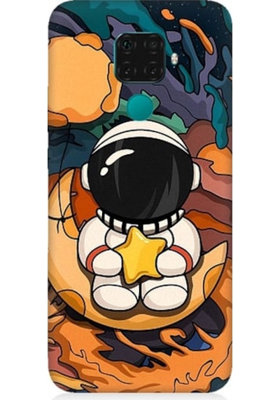 Huawei Mate 30 Lite Uyumlu Astranot Ay Ve Yıldız Desenli Silikon Kılıf