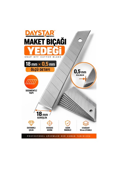 Daystar 18 Mm Maket Bıçağı Yedeği 10 Adet 0,5 Mm Segmentli Kesici Yedek Uç