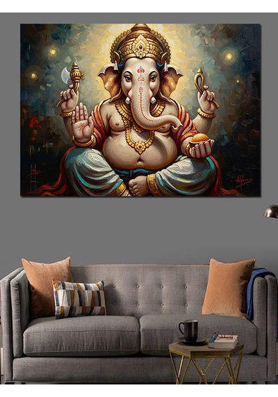 Hint Tanrısı Ganesha Mistik Portre Dekoratif Kanvas - Mdf Ahşap Tablo