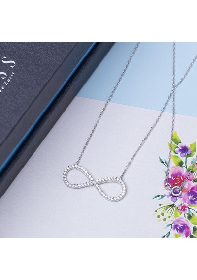 Sonsuzluk Model Zirkon Taşlı 925 Ayar Gümüş Kadın Kolye