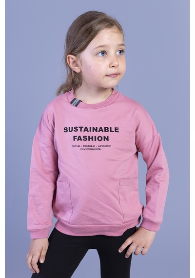 Toontoy Kids Toontoy Kız Çocuk Cep Detaylı Baskılı Sweatshirt Gülkurusu