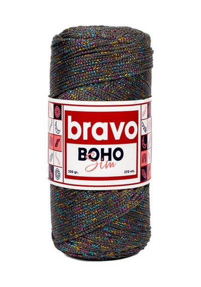 Boho Simli Polyester Makrome İplik 200 Gr 270 Metre Renk Kodu: 067m Koyu Gri Multicolor