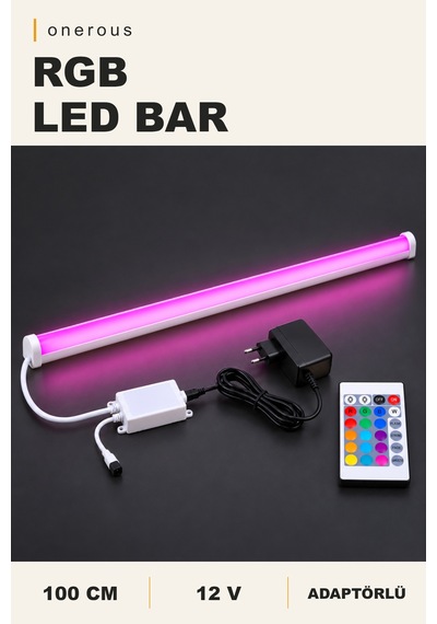 Onerous 100 Cm 12v Rgb Led Bar, 24 Tuş Kumandalı, Adaptörlü Çok Renkli