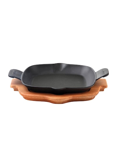 Lava Döküm Kızartma Tavası. Metal Kulplu. Ahşap Altlıklı. Ölçü 26