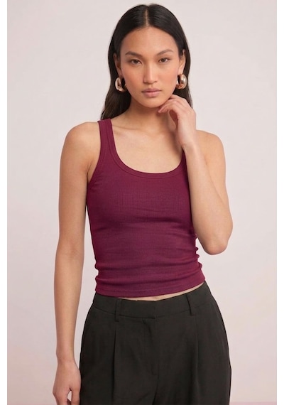 Fit Women Pamuklu Kadın Fitilli Görünümlü Kalın Askılı Basic Atlet 4624-bordo