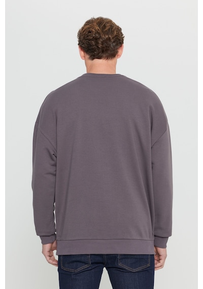 Ac&co / Altınyıldız Classics Erkek Koyu Gri Oversize Bol Kesim 3 İplik Bisiklet Yaka Pamuklu Sweatshirt