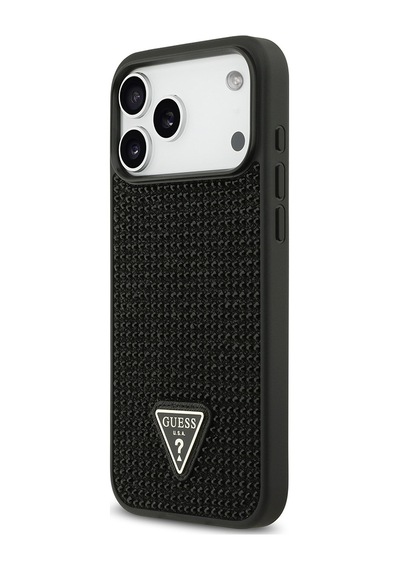 Apple Uyumlu iPhone 17 Pro Max Kılıf Guess Lisanslı Taşlı Arka Yüzey Üçgen Logolu Kapak Siyah