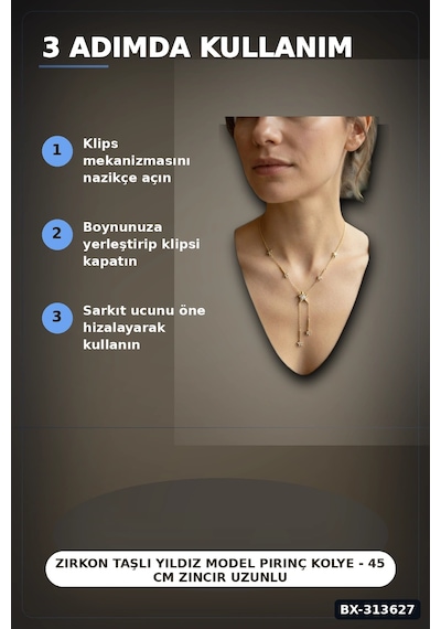 Bay Zirkon Taşlı Yıldız Model Pirinç Kolye - 45 Cm Zincir Uzunluğu, Kadın İçin Bx-313627 Najmaddin Standart