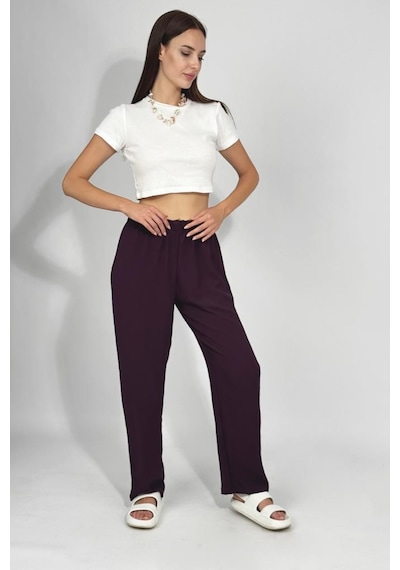 Kadın Beli Lastikli Ayrobin Eşofman Pantolon Mürdüm