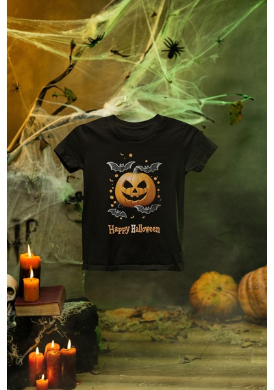 Magors Stıl-x Happy Halloween - Cadılar Bayramı Baskılı Çocuk Tshırt Siyah-5