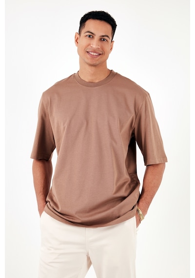 Buratti Pamuklu Oversize Bisiklet Yaka Basic Erkek T Shirt 5902365 Toprak