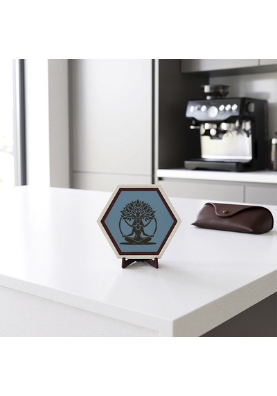 Huzur Veren Meditasyon Ve Hayat Ağacı Motifli Masaüstü Dekoratif Aksesuar Çalışma Masaları İçin Modern 10x10 Cm, Gök Mavi