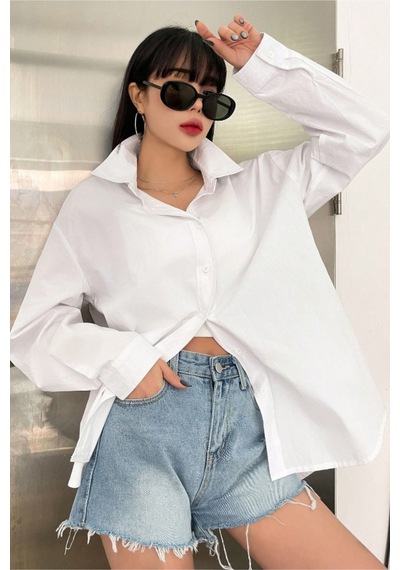 Tarz Cool Oversize Basic Uzun Kollu Gömlek Siyah Beyaz