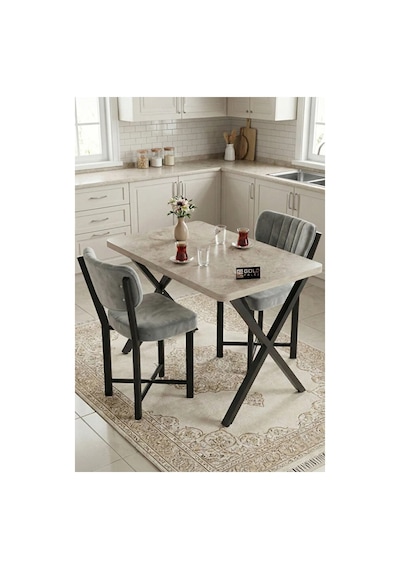 Sandalye 4 Adet Baby Face Kumaş Metal Ayak Modern Mutfak Sandalyesi Cafe Balkon Ofis Elma Gri